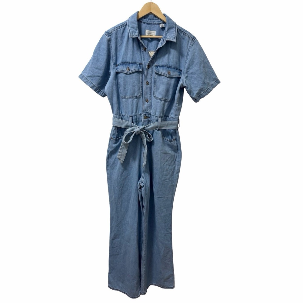 Universal Thread Womens Denim Boiler Belted Jumpsuit Size 12 Straight Leg Blue